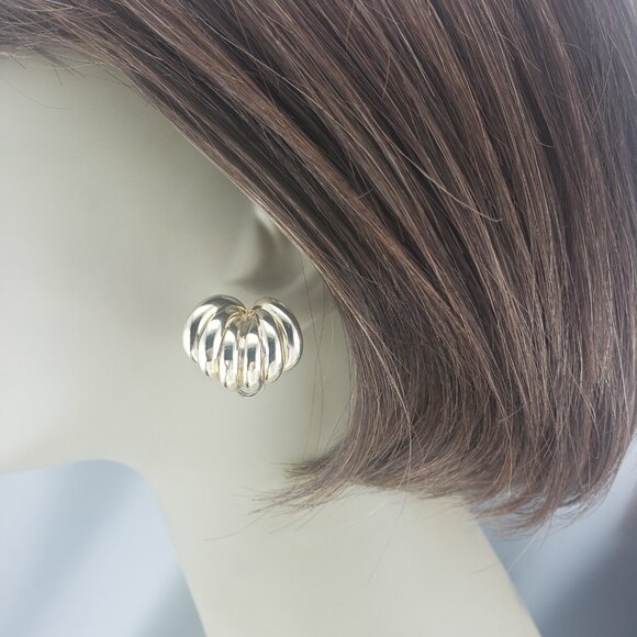 14 Karat Yellow Gold Ridged Earrings #19663 - Picture 7 of 7